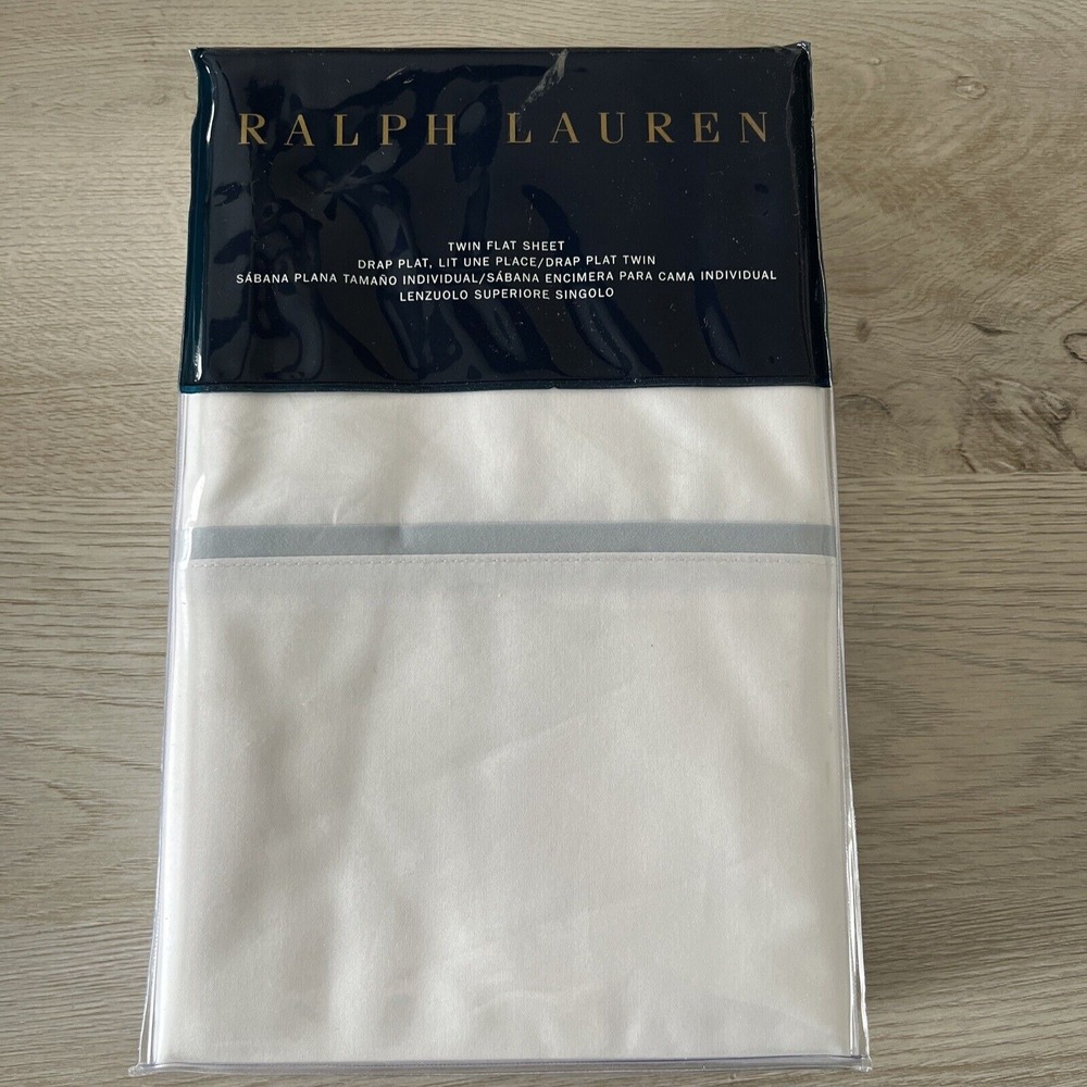 Ralph Lauren Palmer Home‎ Bedding Flat Sheet Oxford Blue White TWIN